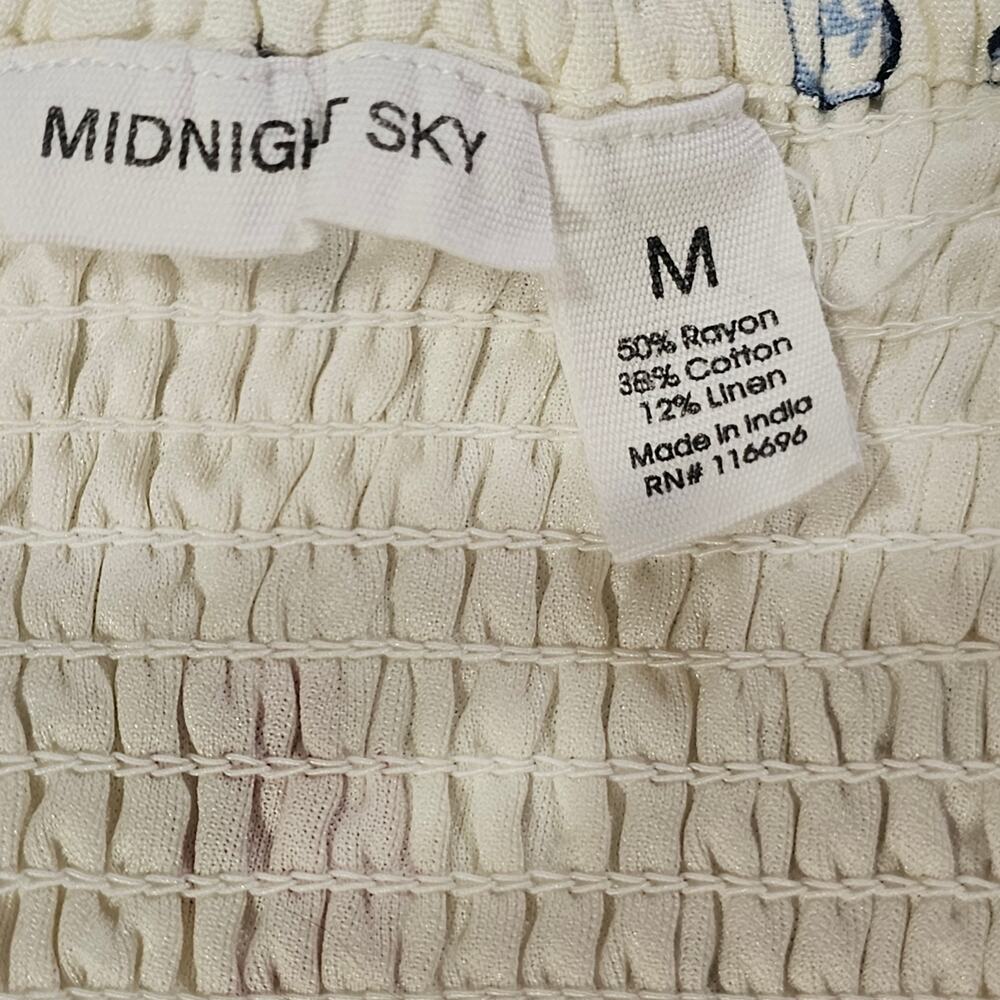 Midnight Sky Linen Blend Crop Top Coastal Grandmacore Summer Size M - Picture 3 of 4